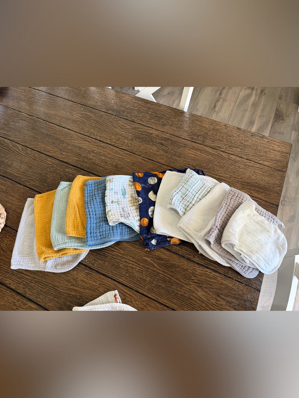 Assorted Kids Muslin Burp cloths- Navy, Blue, Mustard & Neutrals